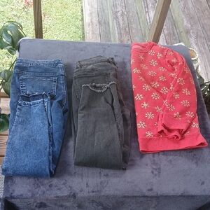 Justice Demin Jeggings and Cat and JACK Sweatshirt 3 Piece Lot 14Plus and 14/16P